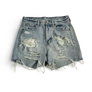 American Eagle Womens 0 90's Boyfriend Shorts Distressed Blue Denim Cut Off
